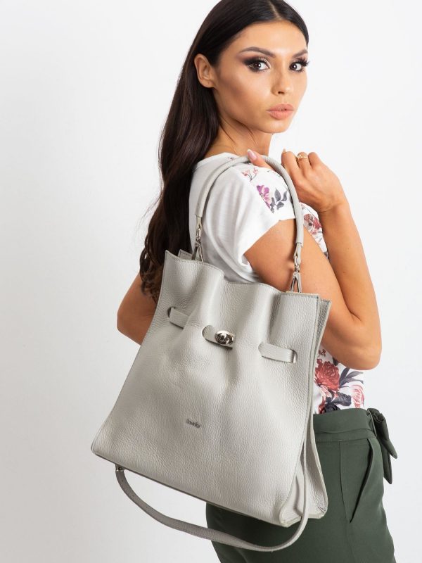 Grey leather bag with drawstring