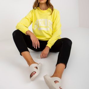 Yellow and white women's oversize sweatshirt with lettering