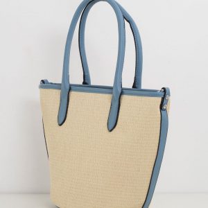 Beige and blue handbag with braid