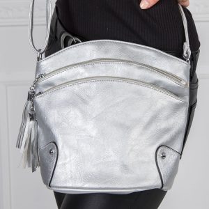 Silver handbag with zippers