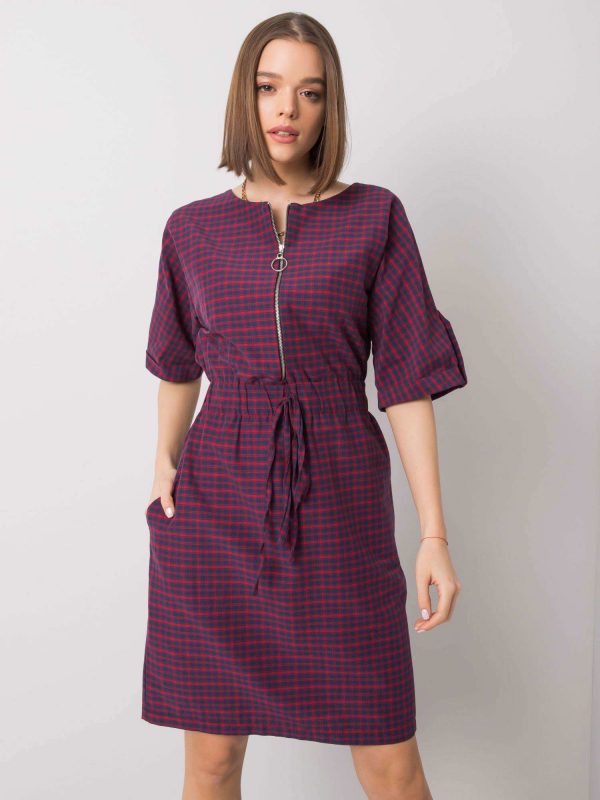 Navy blue and red checkered dress Anthea RUE PARIS