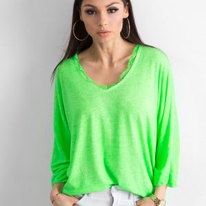 Fluo Green Loose V-Neck Blouse