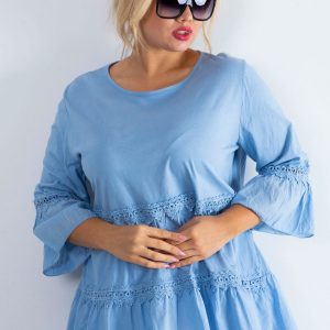 Light blue boho tunic with ruffle PLUS SIZE