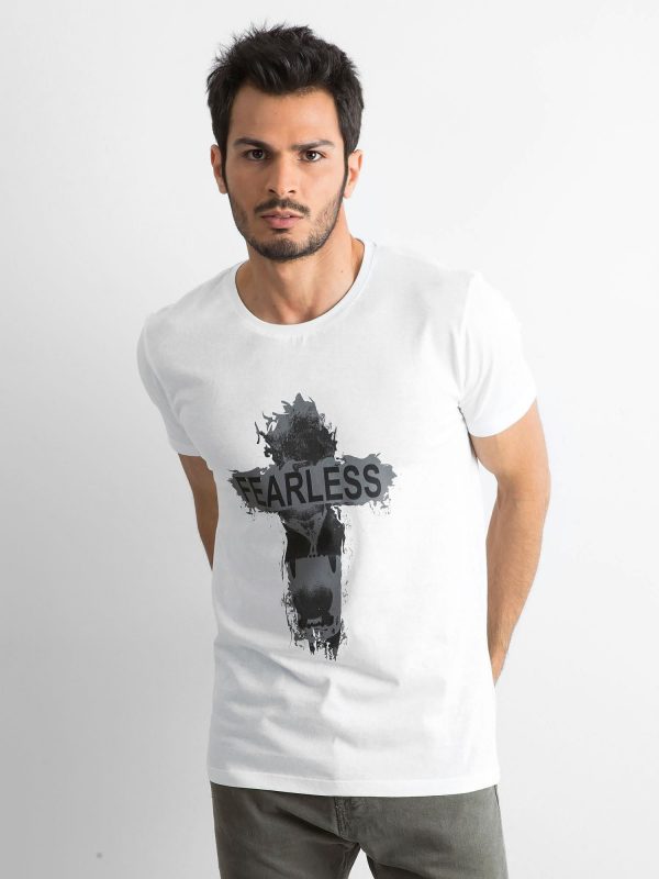 Men's White Cotton Printed T-Shirt