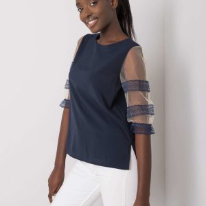 Navy blue blouse with decorative sleeves Cora