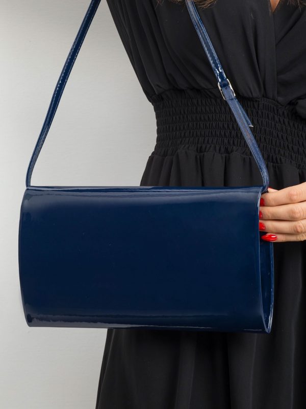 Navy blue lacquered eco-leather clutch bag