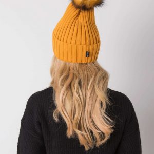 Mustard winter hat with pompom