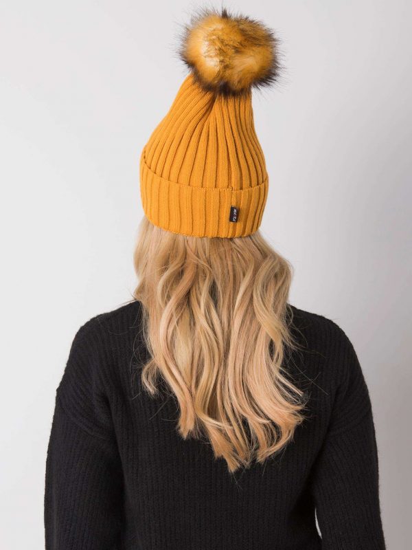 Mustard winter hat with pompom