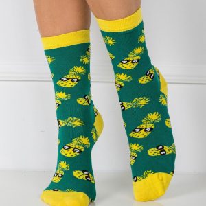 Green women's socks in pineapples