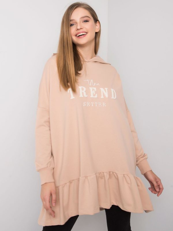 Beige oversize tunic with hood Vanessa