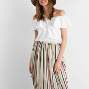 Striped midi skirt with shiny thread