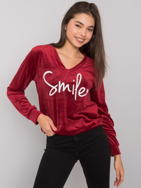 Burgundy women's velour sweatshirt Coralina