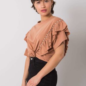 Light brown blouse with Miabella applique