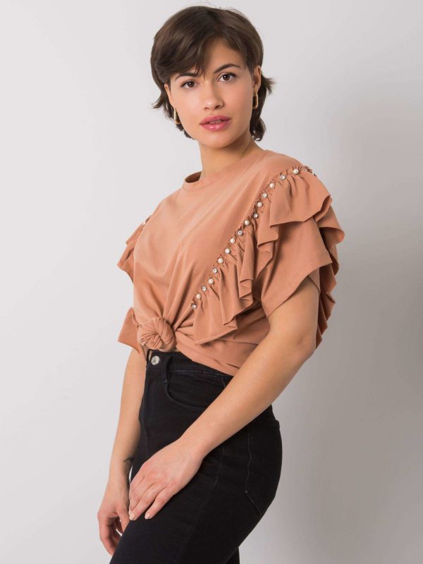 Light brown blouse with Miabella applique