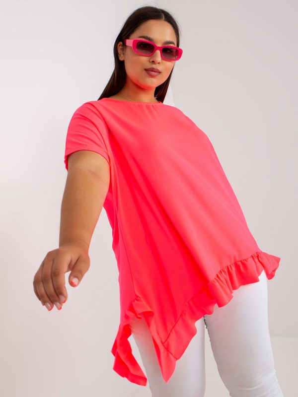 Fluo Pink Viscose Plus Size Short Sleeve Blouse