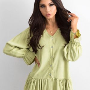 Green loose blouse with flounce