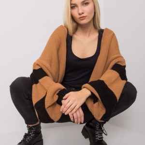 Camel-black Ansonia knit cardigan