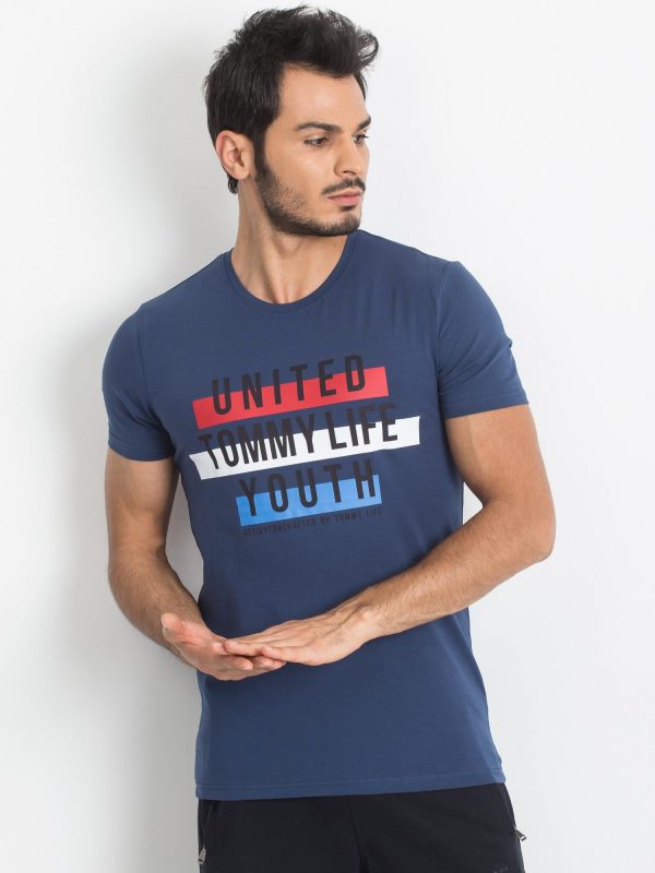 TOMMY LIFE Dark blue cotton men's t-shirt