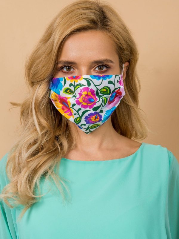 White Patterned Reuse Protective Mask