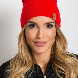 Red beanie hat with wool