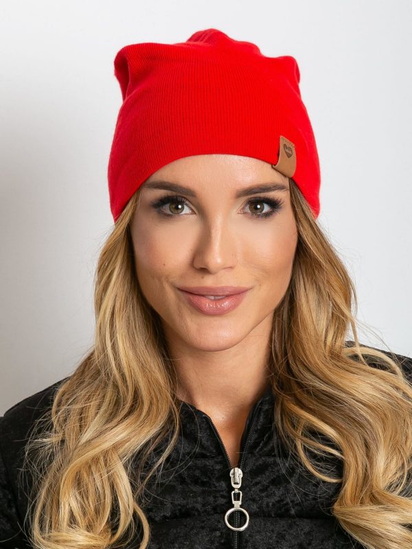 Red beanie hat with wool