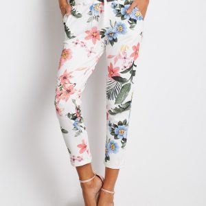 White and pink Roses pants