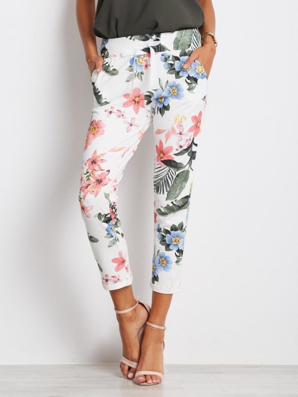 White and pink Roses pants