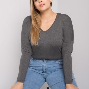 Dark Grey Melange Plain Plus Size Blouse Elisa