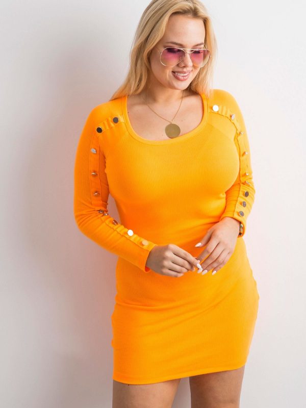 Fluo orange ribbed dress with buttons
