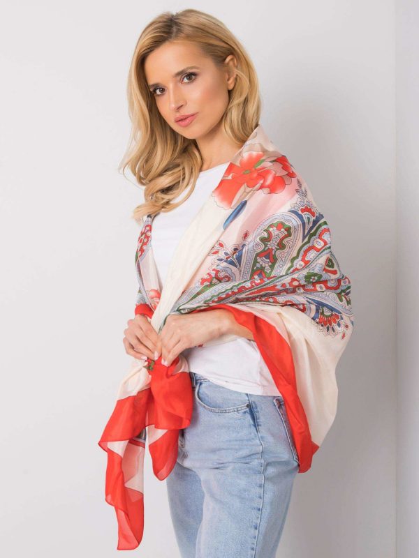 Beige scarf with colorful patterns