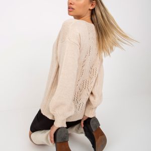 Wholesale Beige slim classic sweater with V-neck OCH BELLA