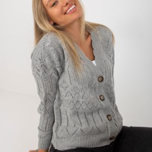 Wholesale Gray openwork summer sweater with decorative buttons RUE PARIS