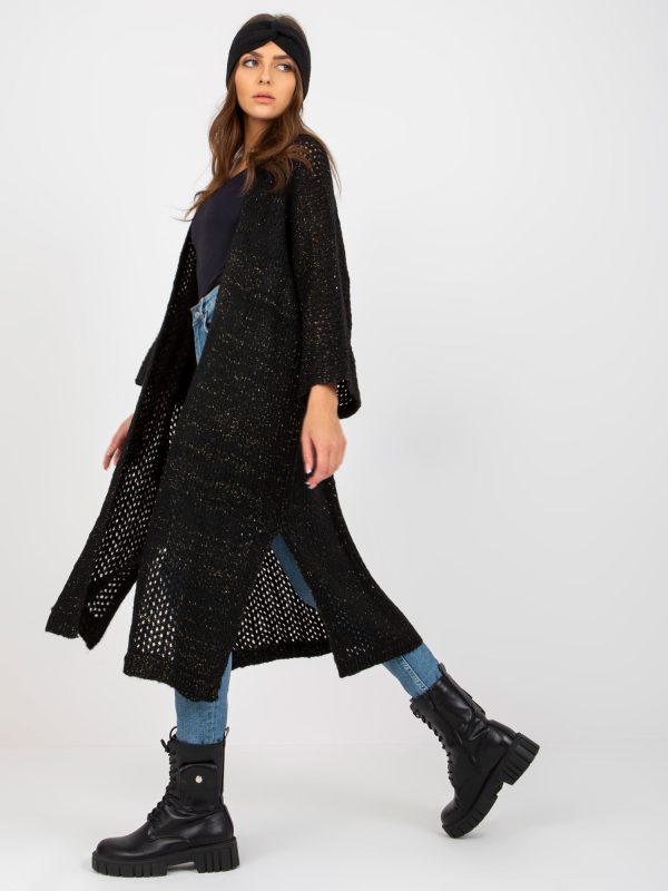 Wholesale Black Long Openwork Wide Sleeve Cardigan OCH BELLA