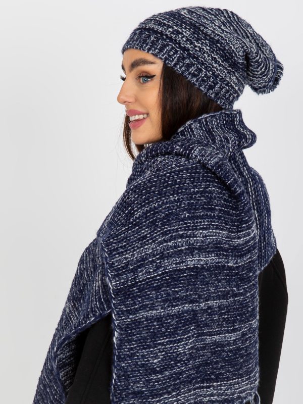 Wholesale Navy blue and white women's winter hat with pompom