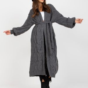 Wholesale Dark gray long cardigan in braids RUE PARIS