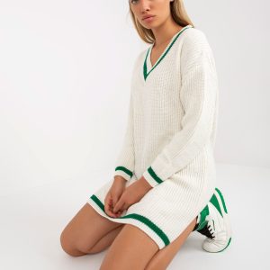 Wholesale White V Neck Knitted Mini Dress RUE PARIS