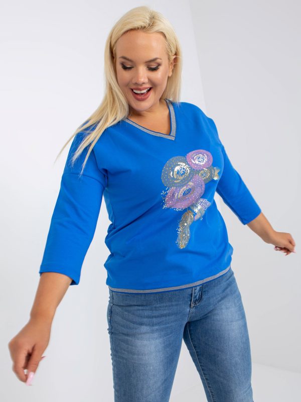 Wholesale Dark blue plus size blouse with appliqué and print