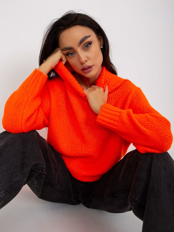 Wholesale Orange Women's Casual Turtleneck Sweater