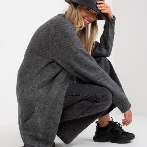 Wholesale Dark grey long cardigan without fastener RUE PARIS