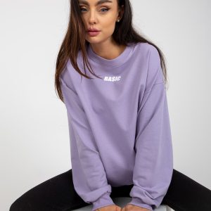 Wholesale Light purple women's hoodless sweatshirt with inscription