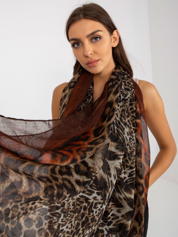 Wholesale Brown-dark orange scarf in animal print