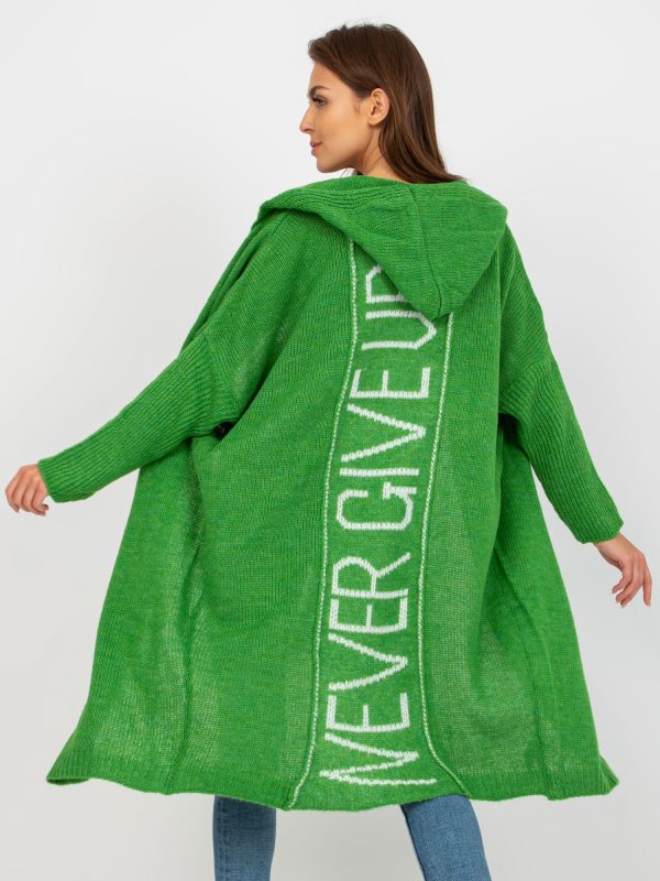 Wholesale Green long cardigan with inscription on the back OCH BELLA