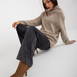 Wholesale Beige Women's Turtleneck Sweater with Wool