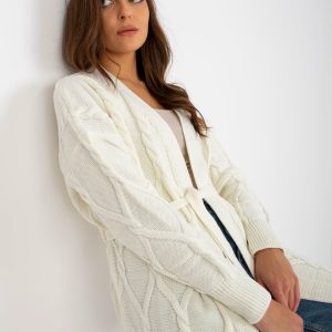 Wholesale Ecru long cardigan with binding RUE PARIS