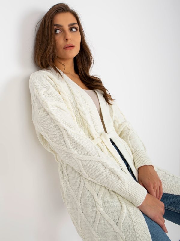 Wholesale Ecru long cardigan with binding RUE PARIS