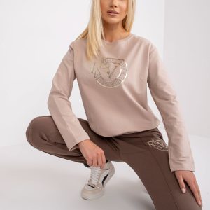 Wholesale Light beige-brown cotton set with Regine pants