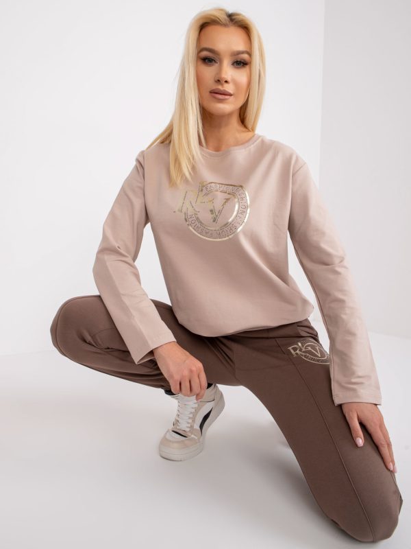 Wholesale Light beige-brown cotton set with Regine pants