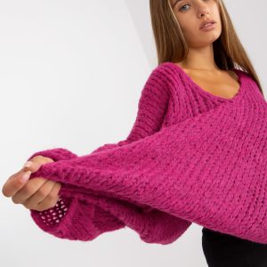 Wholesale Fuchsia oversize sweater with wide sleeves OCH BELLA