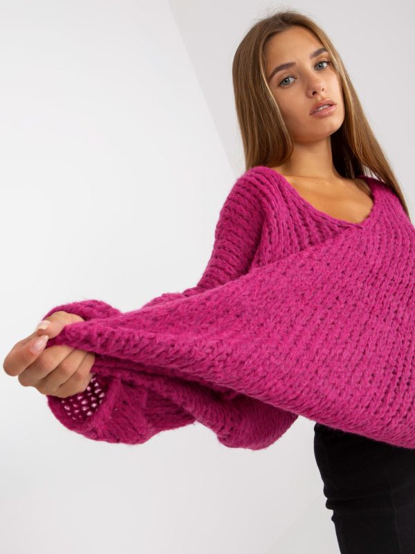 Wholesale Fuchsia oversize sweater with wide sleeves OCH BELLA