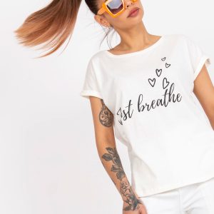 Wholesale Ecru women's t-shirt with the inscription Fields MAYFLIES